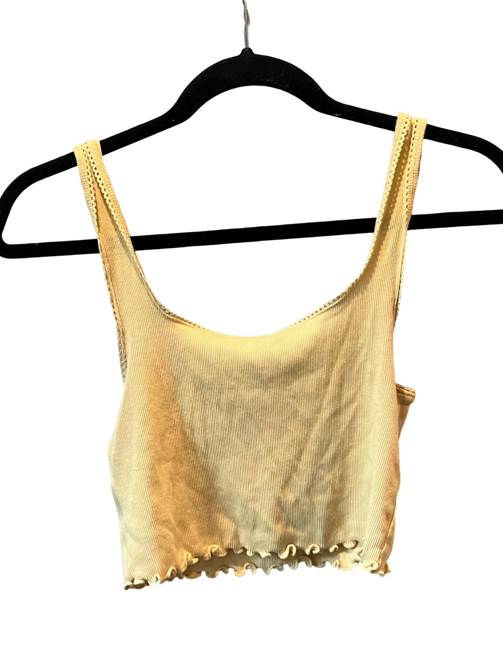 Forever 21 Soft Ribbed Lettuce-Edge Crop Tank - Beige
